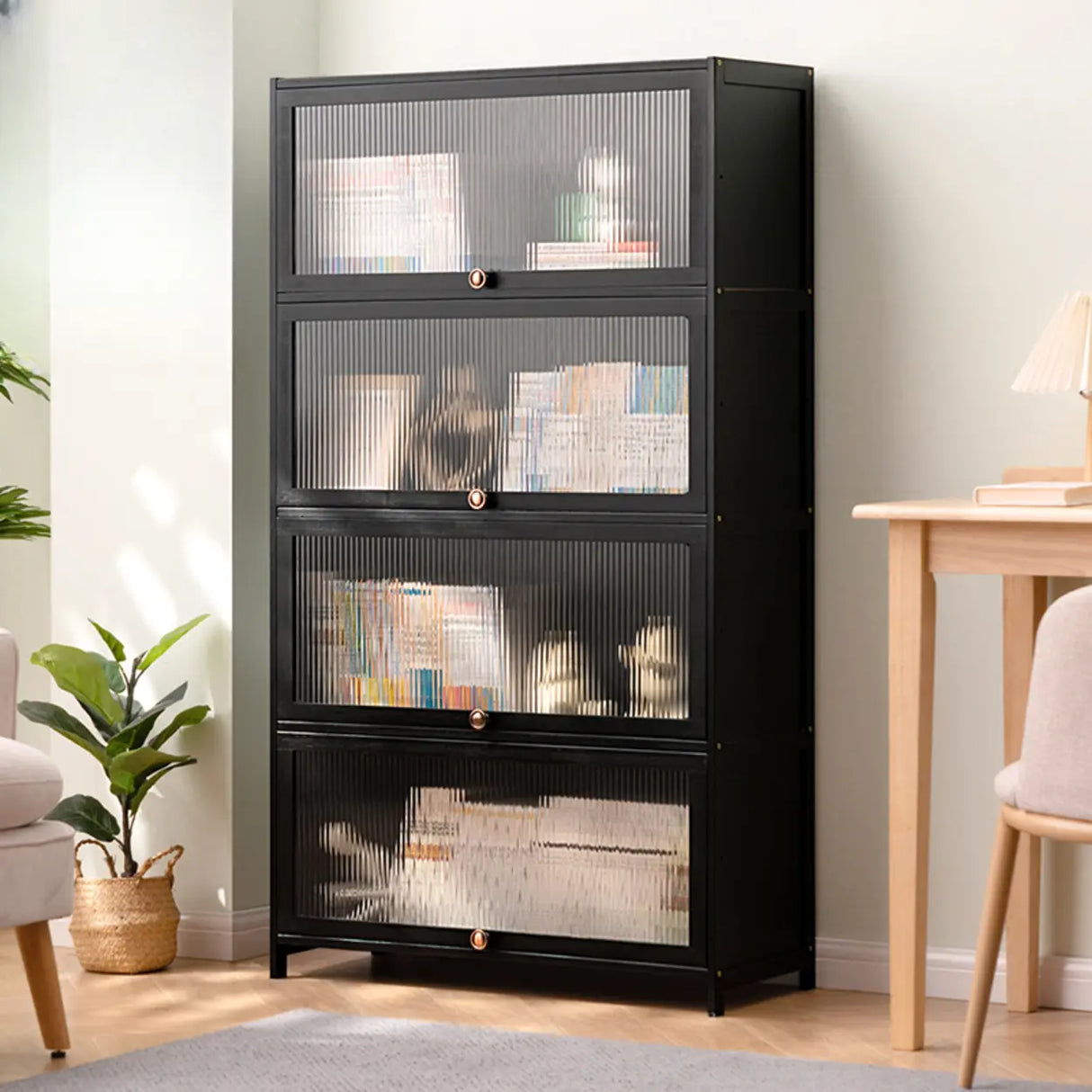 Black Closed Back Wood Vertical Organizer Bookcase Image - 6