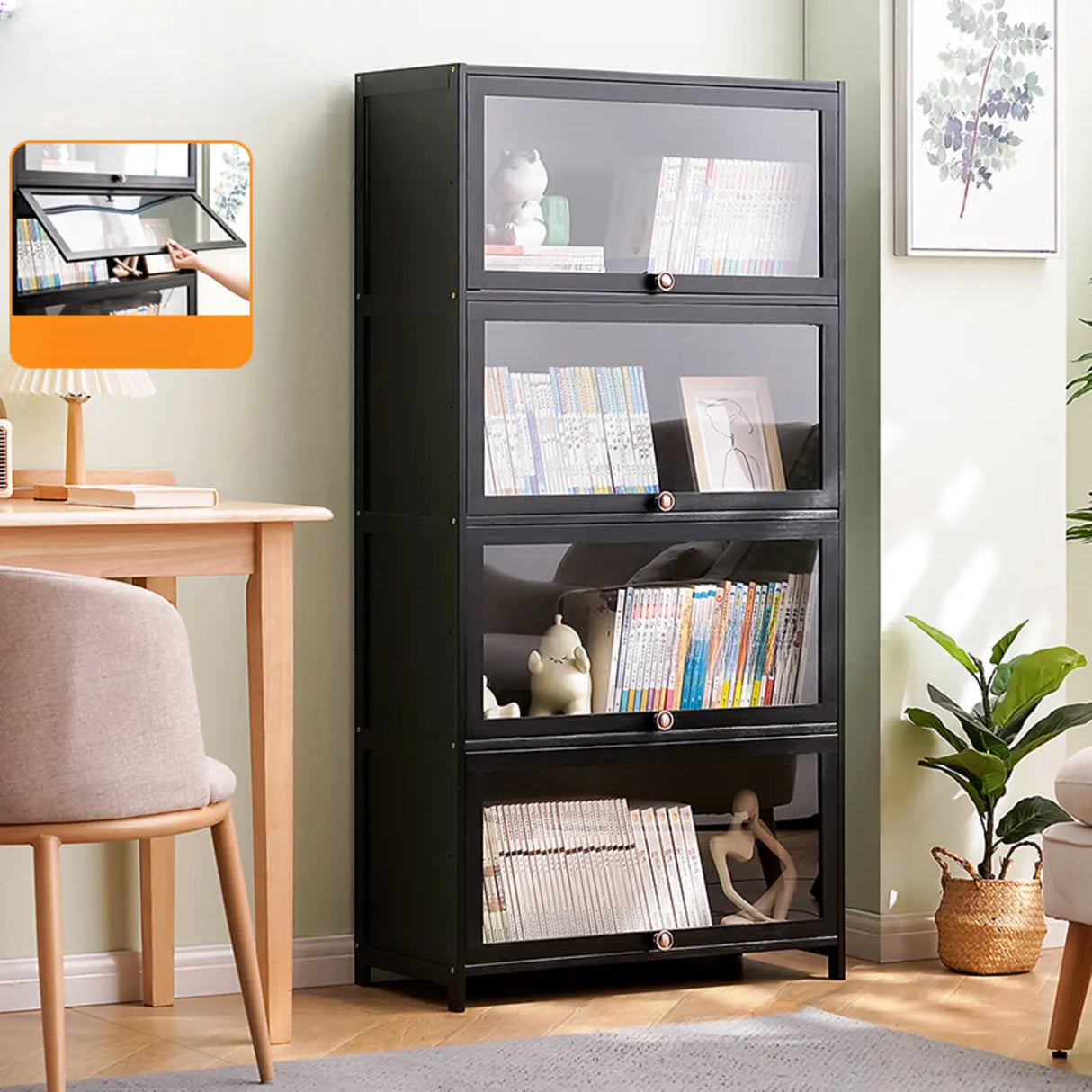 Black Closed Back Wood Vertical Organizer Bookcase Image - 8