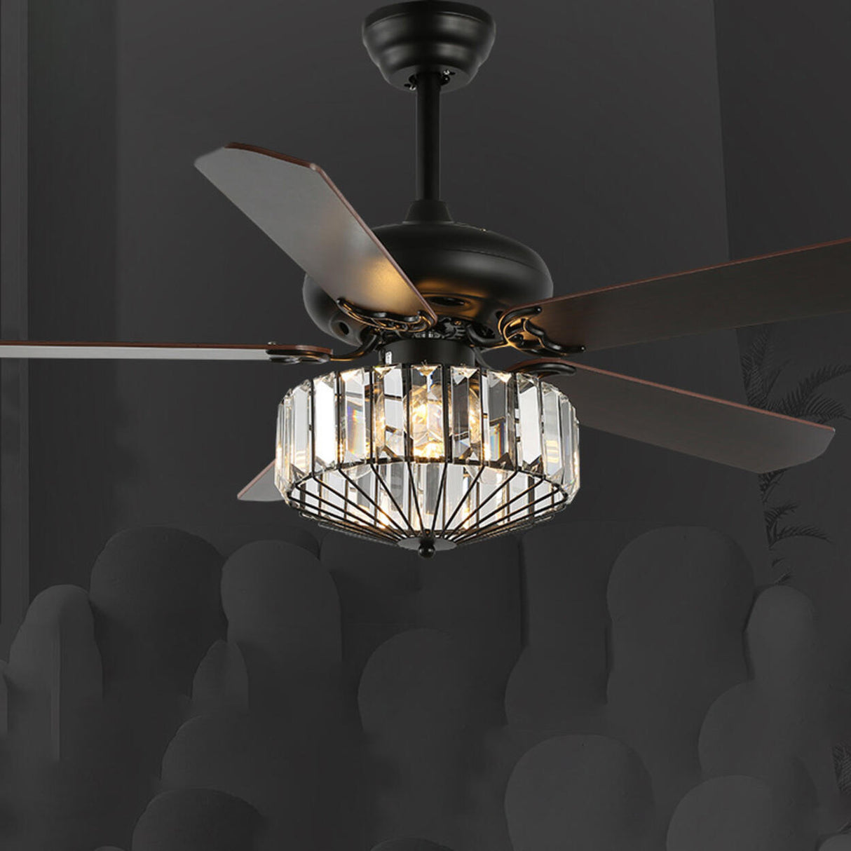 Black Crystal Windmill 5 Blades Ceiling Fan with Light Image - 3