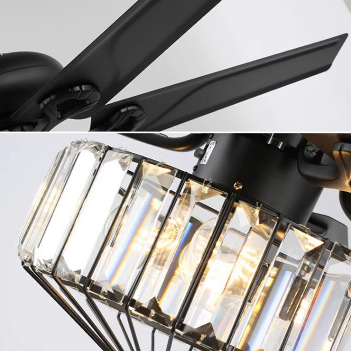 Black Crystal Windmill 5 Blades Ceiling Fan with Light Image - 8