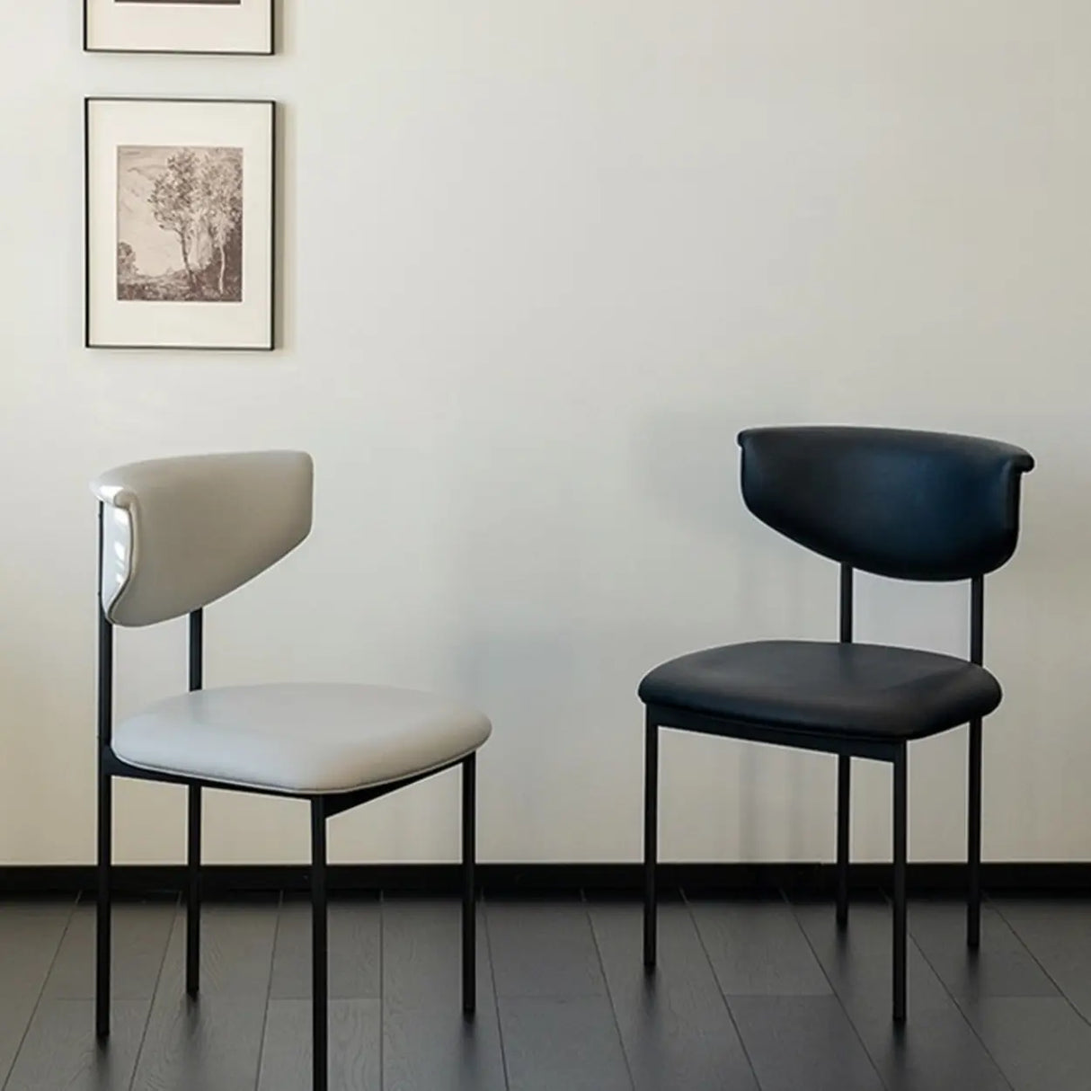 Black Curve Upholstered Low Back Dining Chair Image - 1