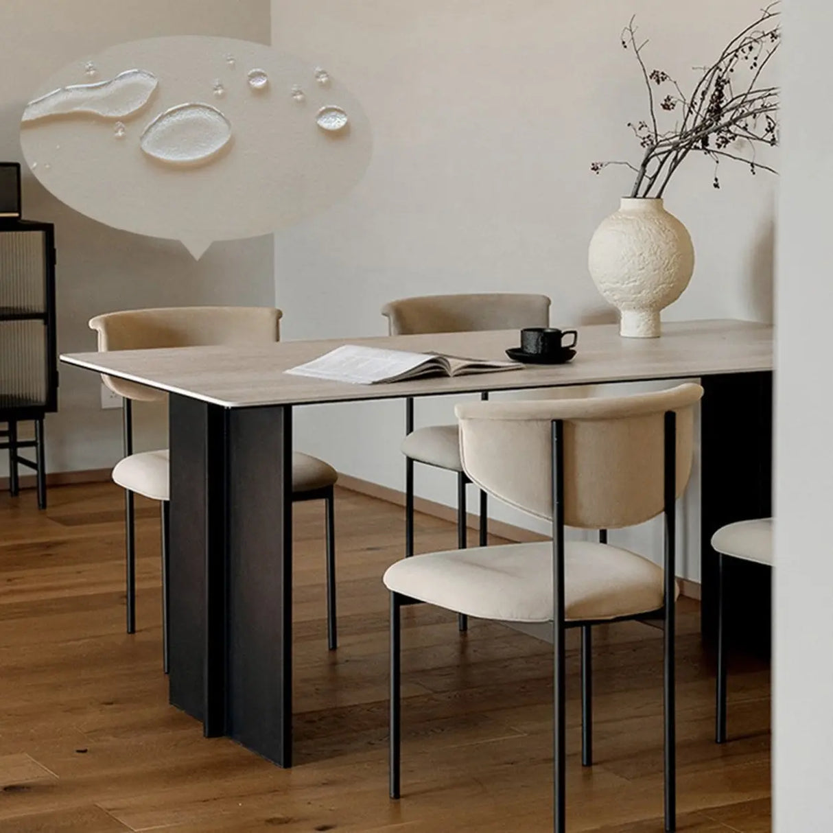 Black Curve Upholstered Low Back Dining Chair Image - 4