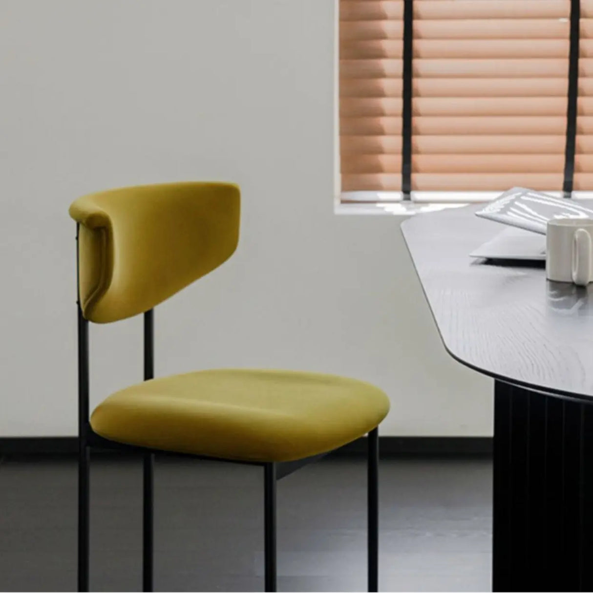 Black Curve Upholstered Low Back Dining Chair Image - 6