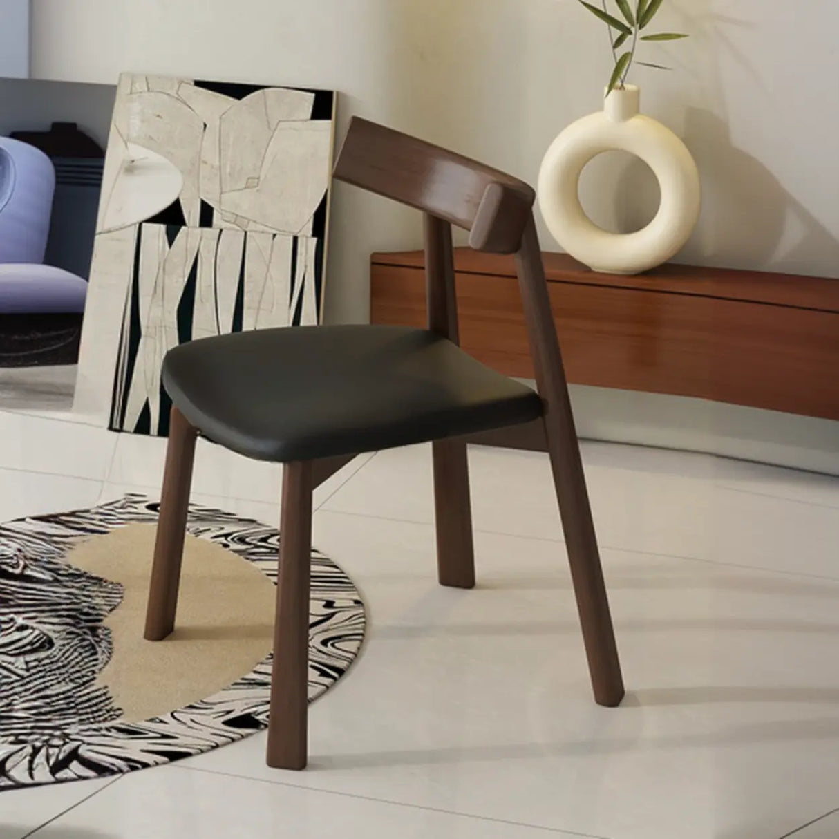 Black Curved Back Upholstered Wooden Dining Chairs Image - 11