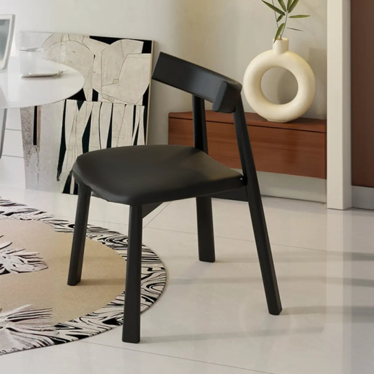 Black Curved Back Upholstered Wooden Dining Chairs Image - 2