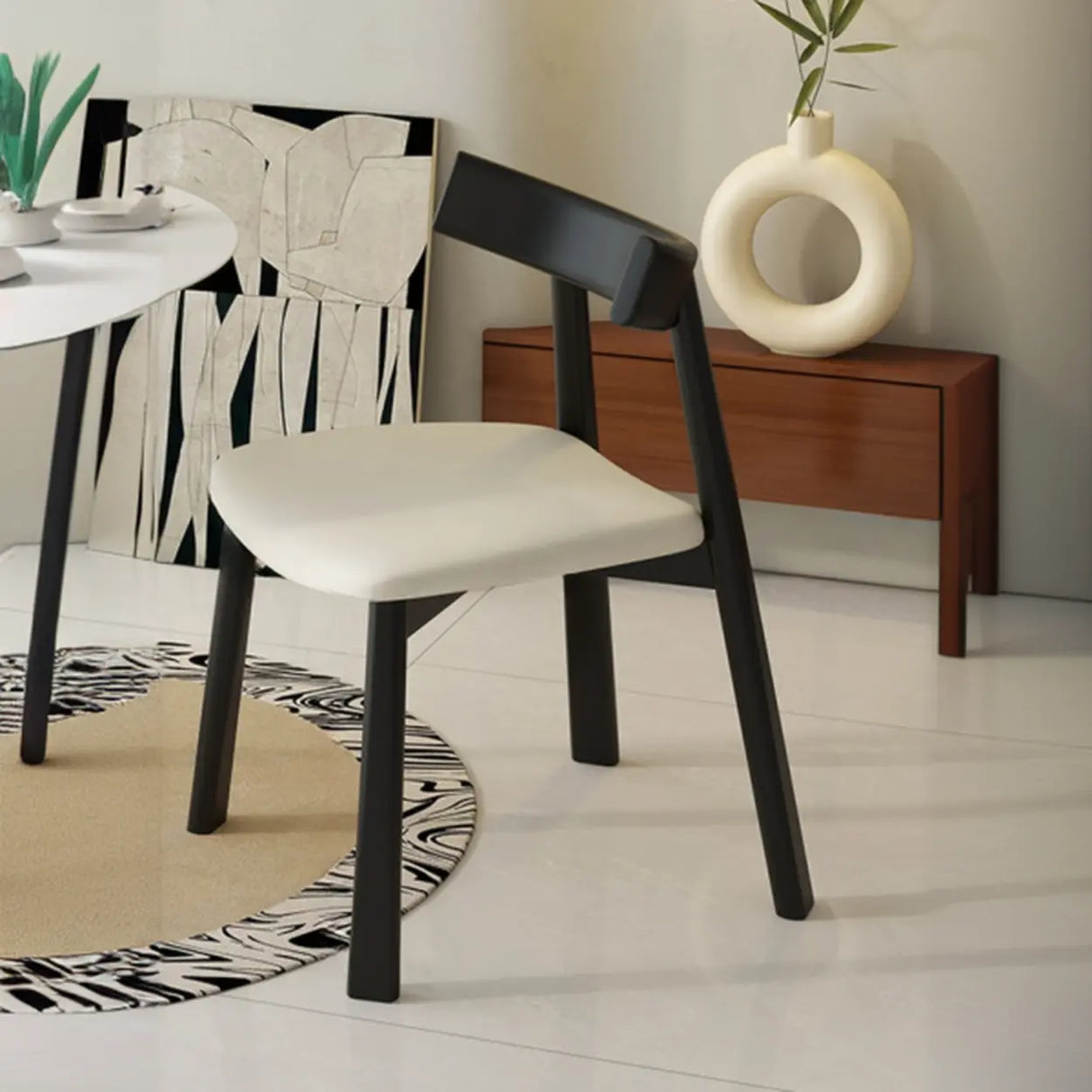 Black Curved Back Upholstered Wooden Dining Chairs Image - 3
