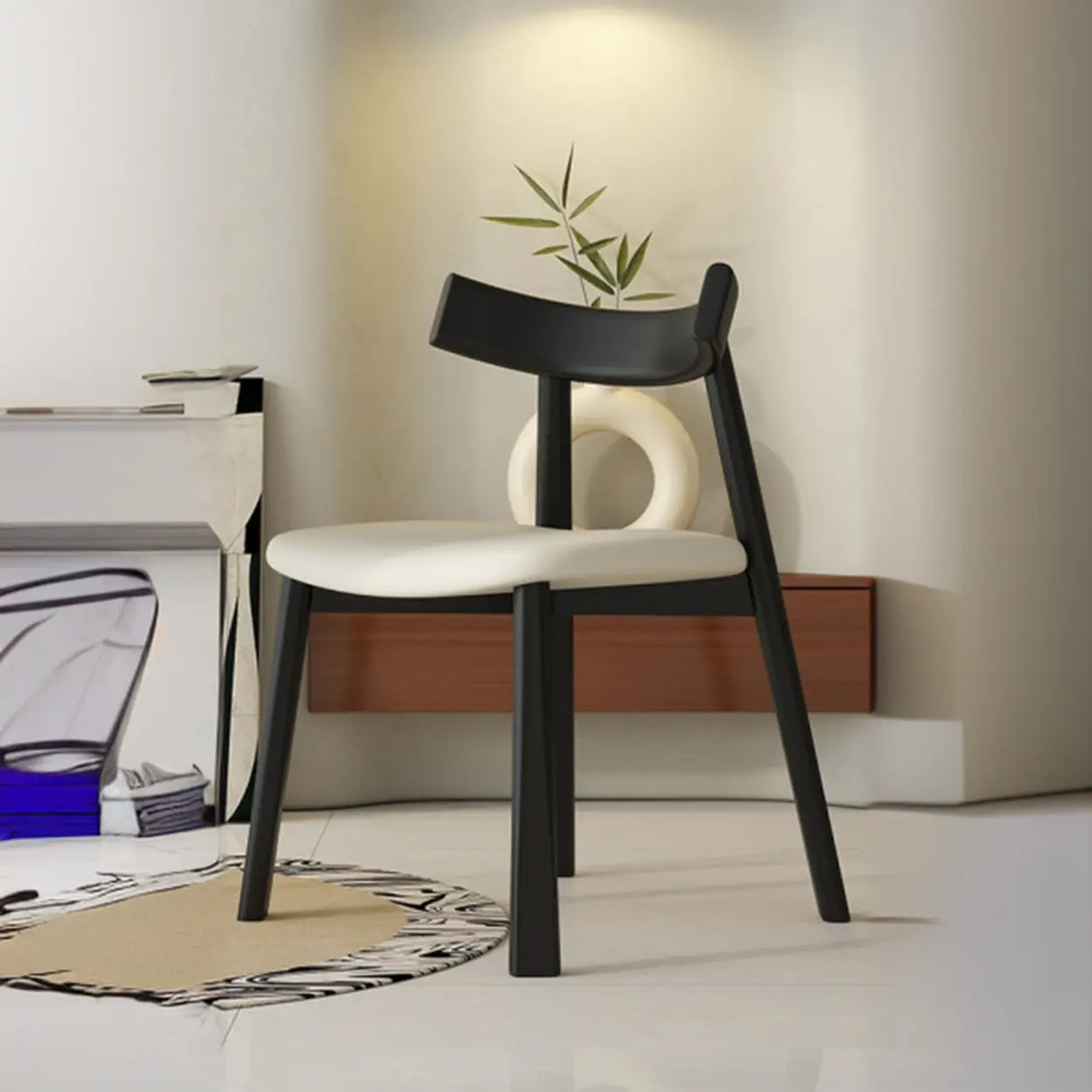 Black Curved Back Upholstered Wooden Dining Chairs Image - 4