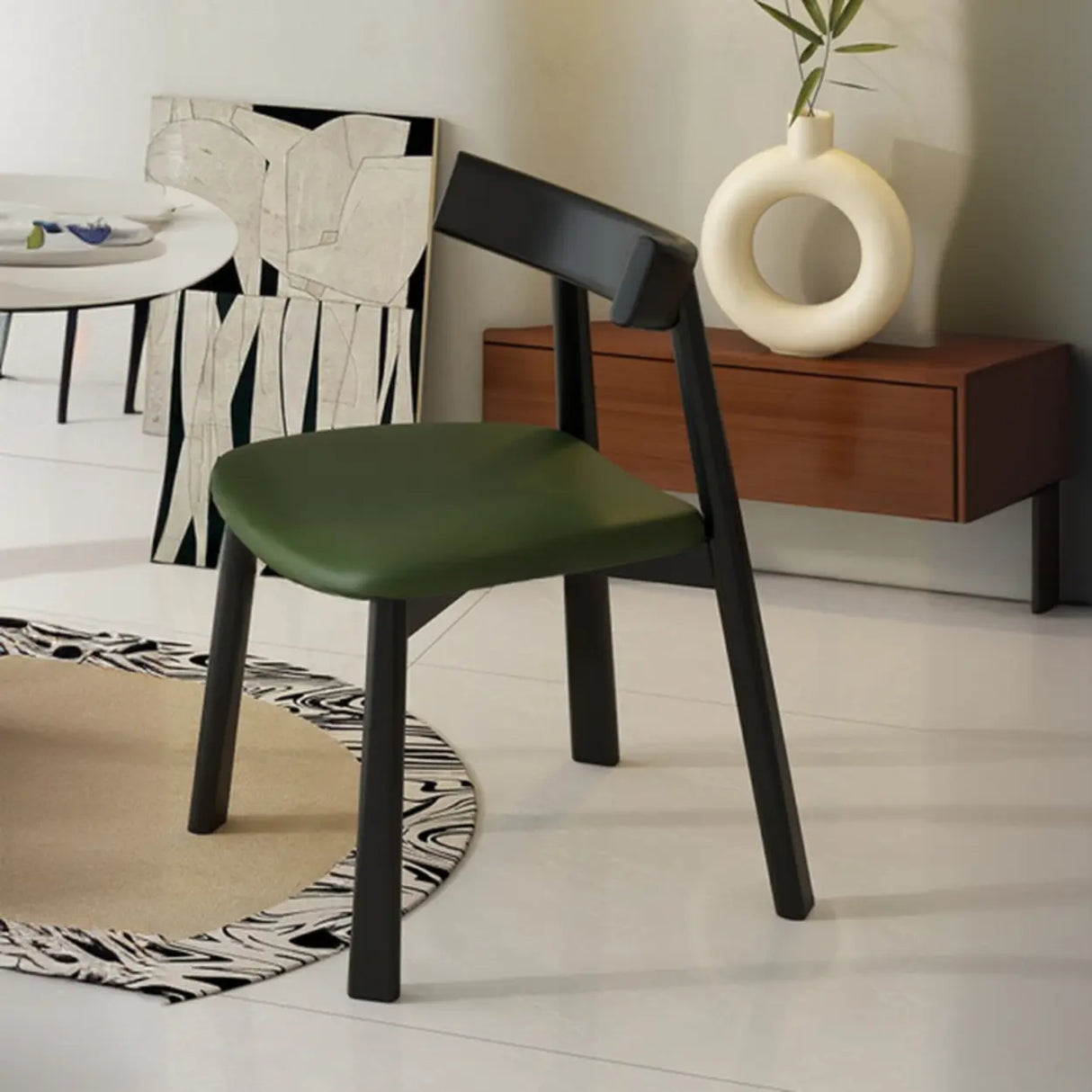 Black Curved Back Upholstered Wooden Dining Chairs Image - 5