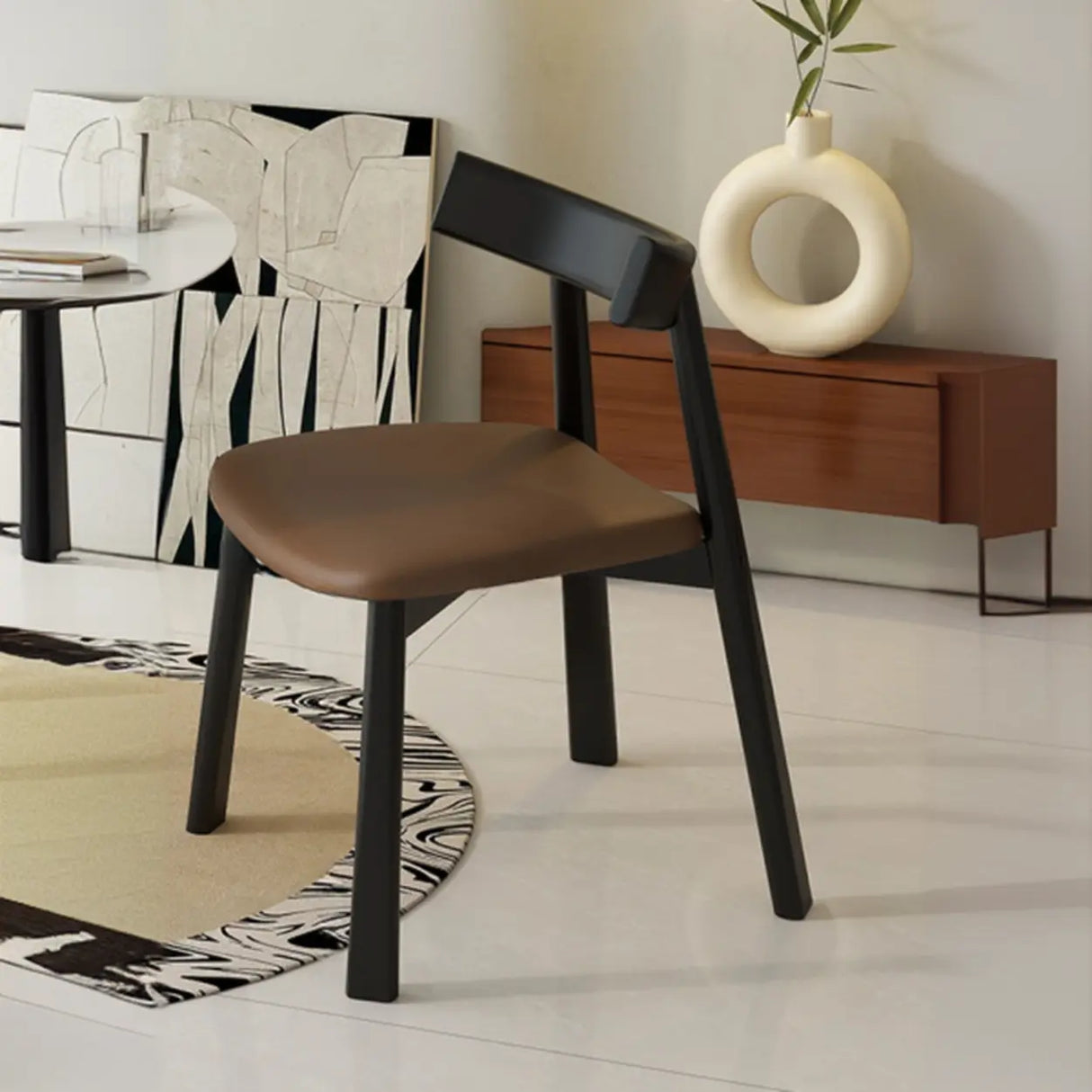 Black Curved Back Upholstered Wooden Dining Chairs Image - 7