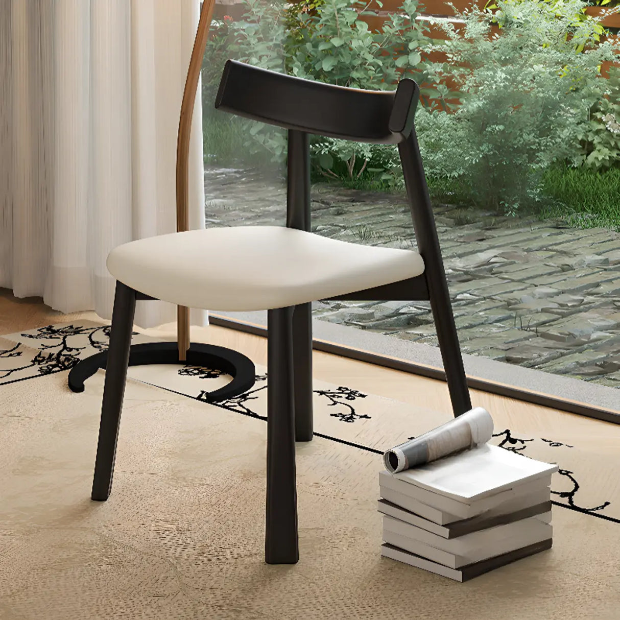 Black Curved Back Upholstered Wooden Dining Chairs Image - 8