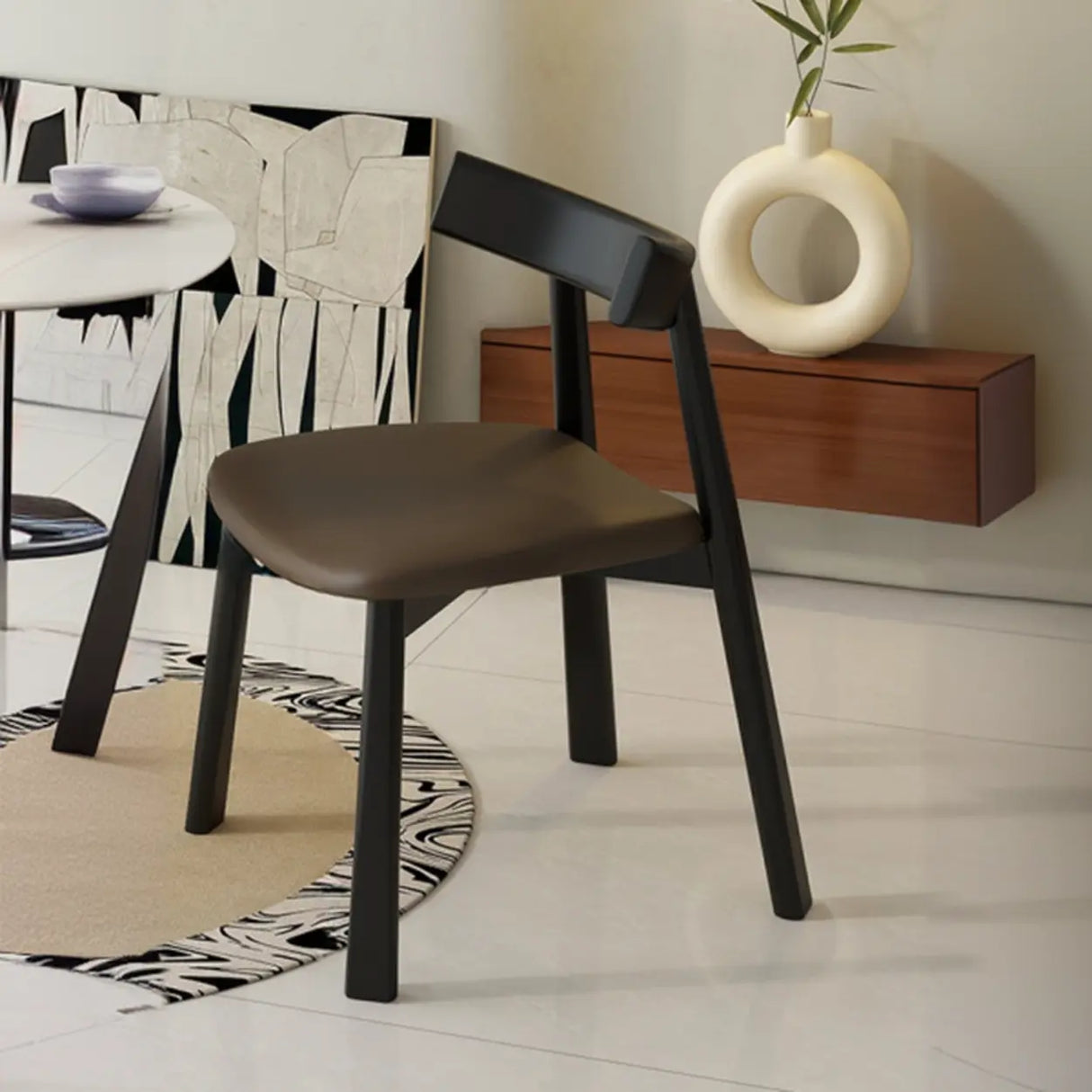 Black Curved Back Upholstered Wooden Dining Chairs Image - 9