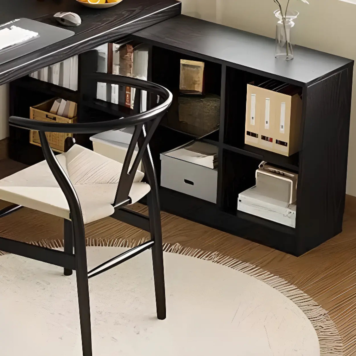 Black Deep L-Shape Wooden Computer Desk With Shelves Image - 5