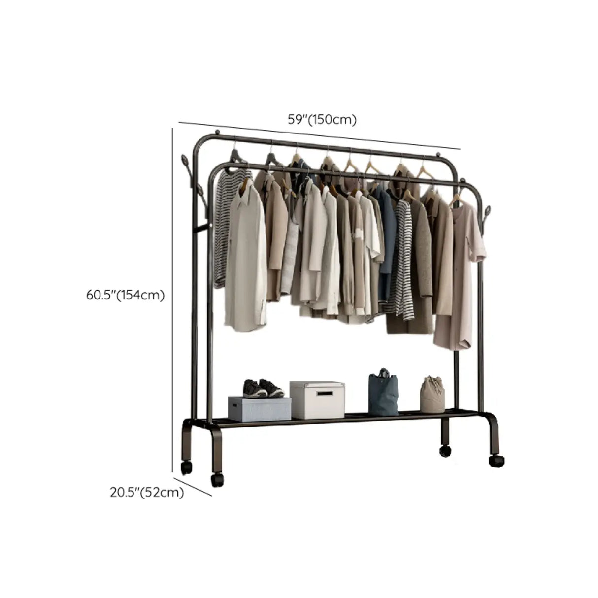 Black Double Rail Metal Freestanding Hooks Closet Rack Image - 11
