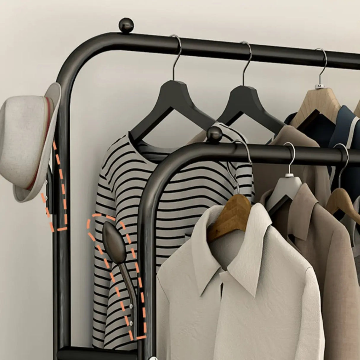 Black Double Rail Metal Freestanding Hooks Closet Rack Image - 6