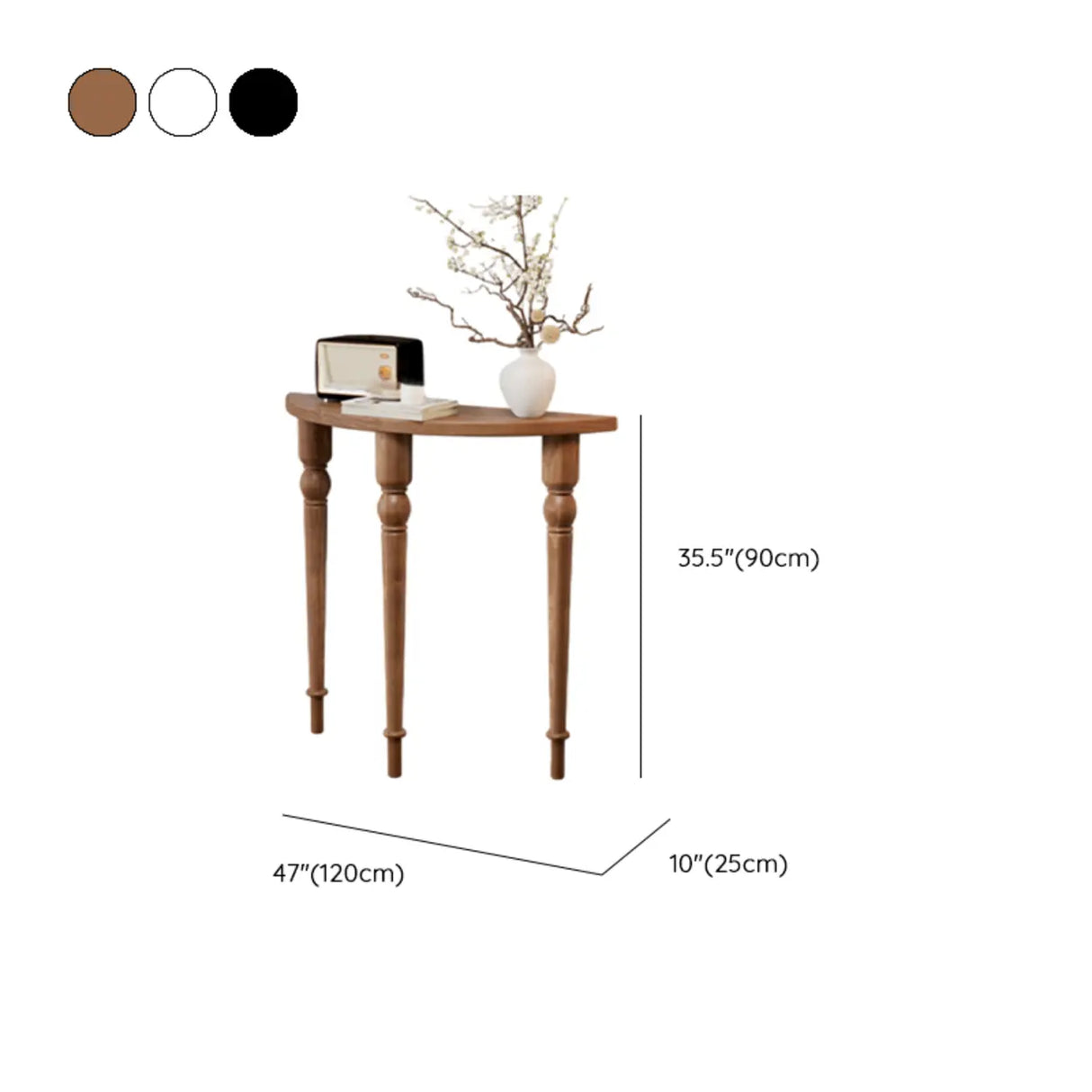 Black Entryway Half Moon Pine Three Legs Console Table Image - 13