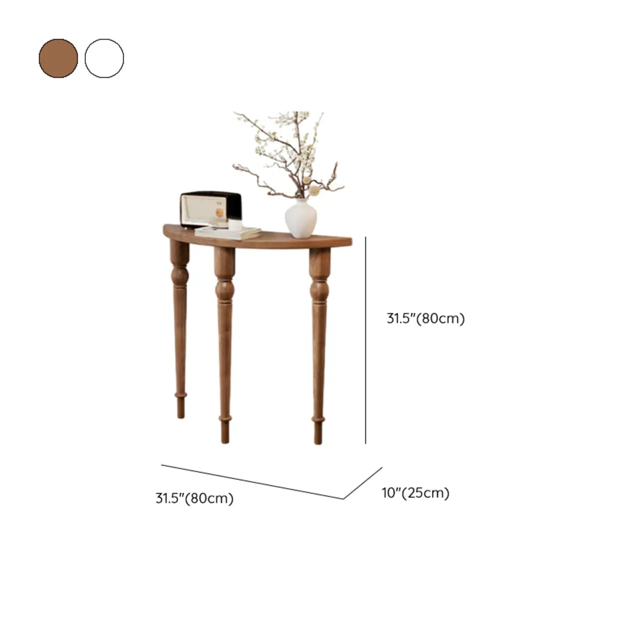 Black Entryway Half Moon Pine Three Legs Console Table Image - 14