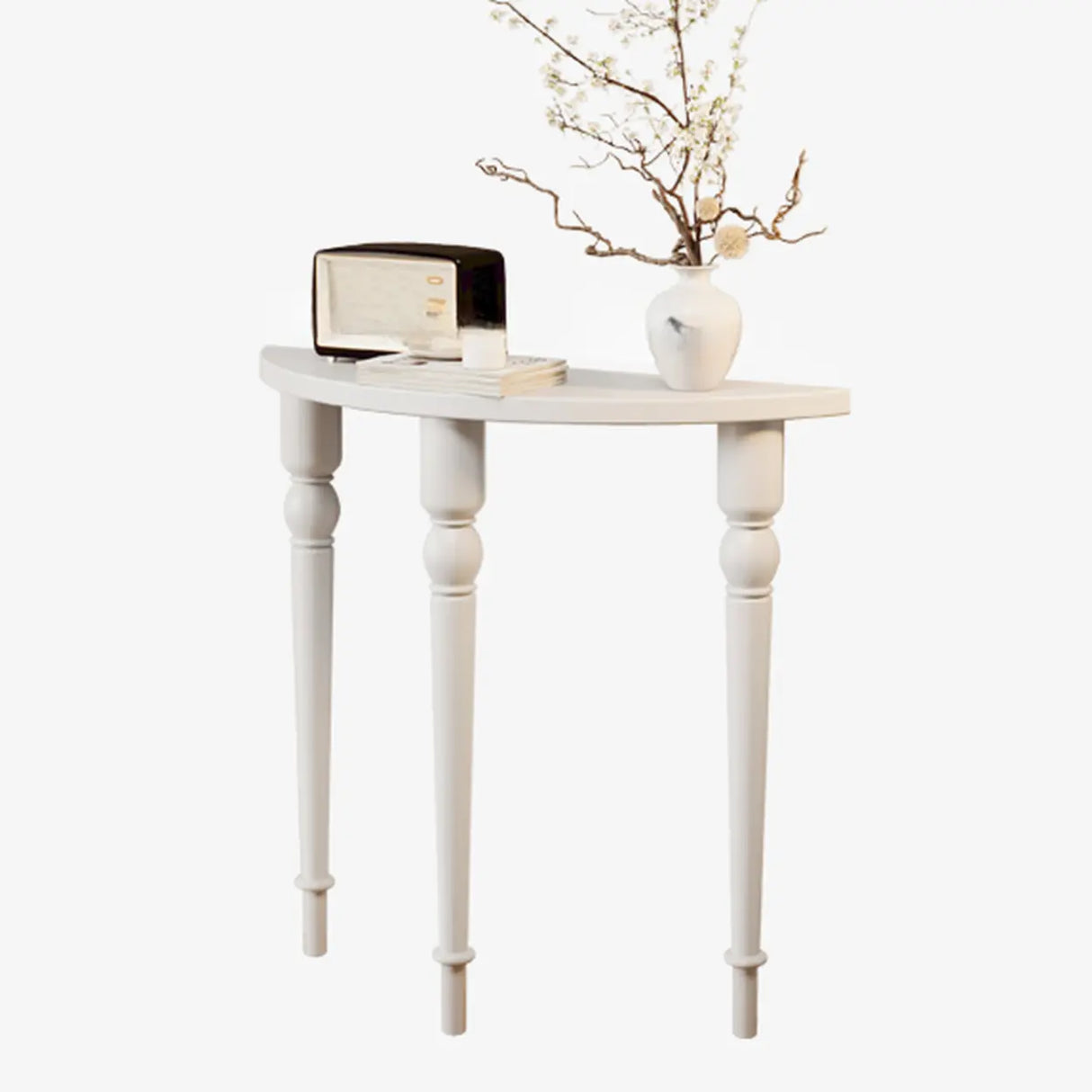 Black Entryway Half Moon Pine Three Legs Console Table Image - 3