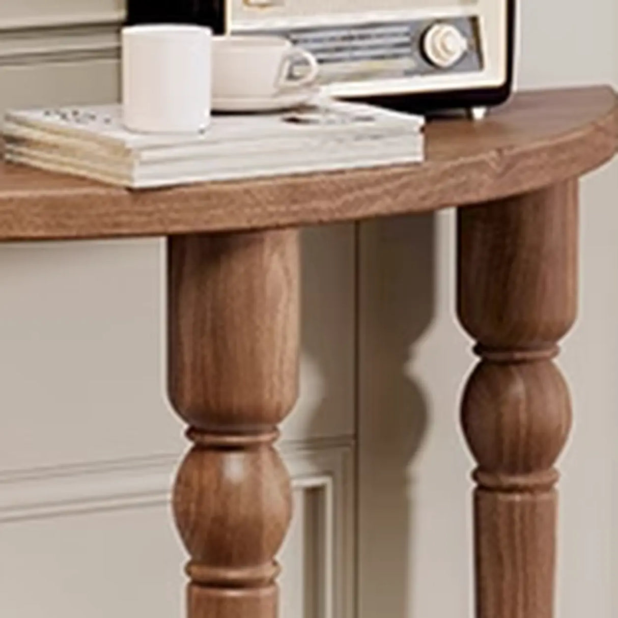 Black Entryway Half Moon Pine Three Legs Console Table Image - 7