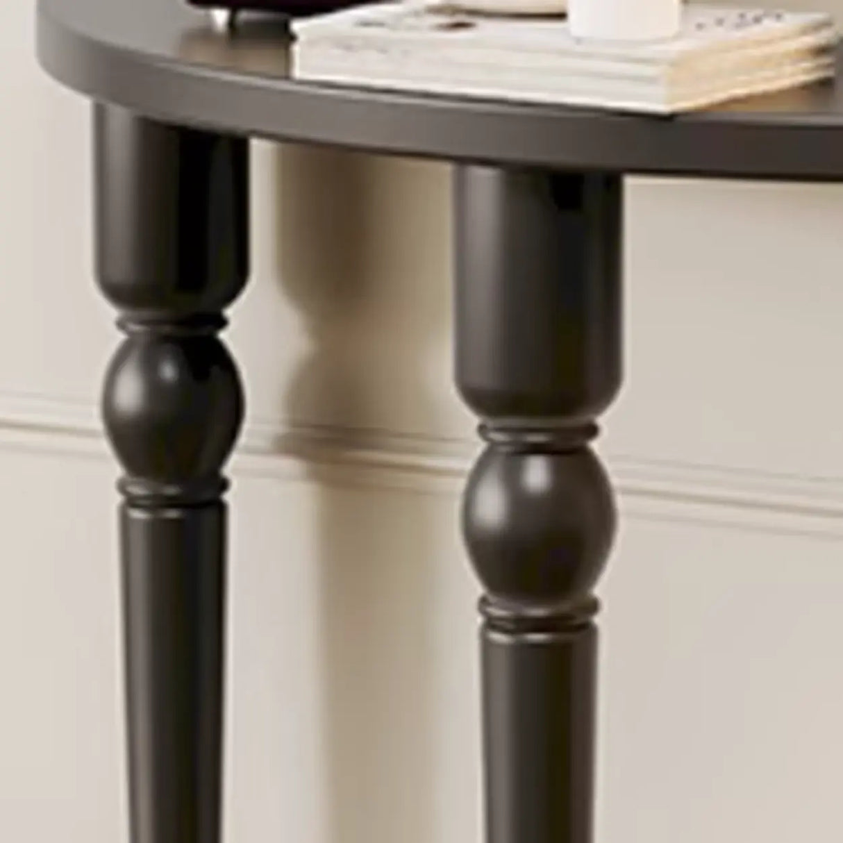 Black Entryway Half Moon Pine Three Legs Console Table Image - 8