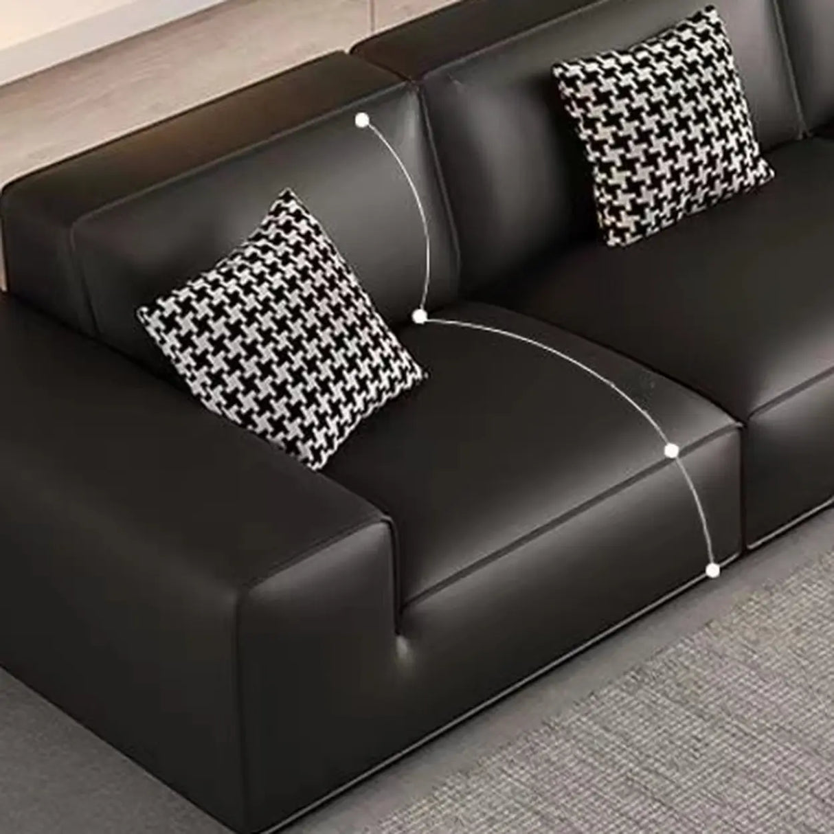 Black Faux Leather Square Arm Concealed Support Sofa Image - 10