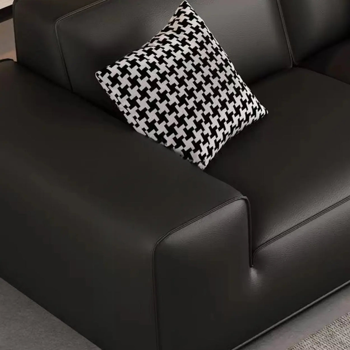 Black Faux Leather Square Arm Concealed Support Sofa Image - 11