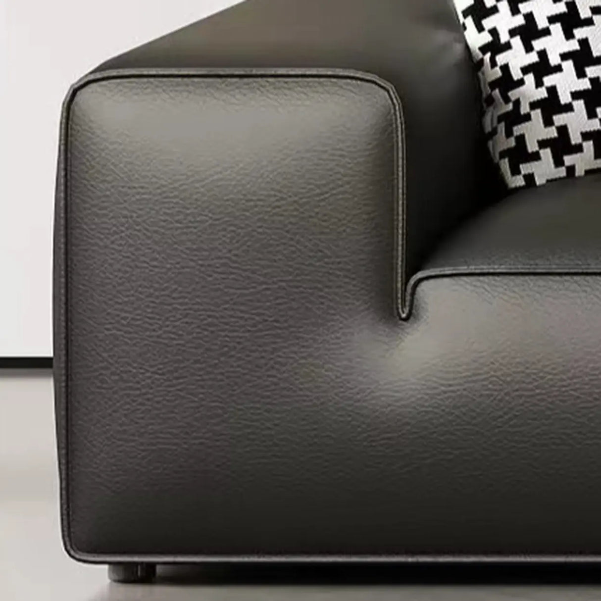 Black Faux Leather Square Arm Concealed Support Sofa Image - 12