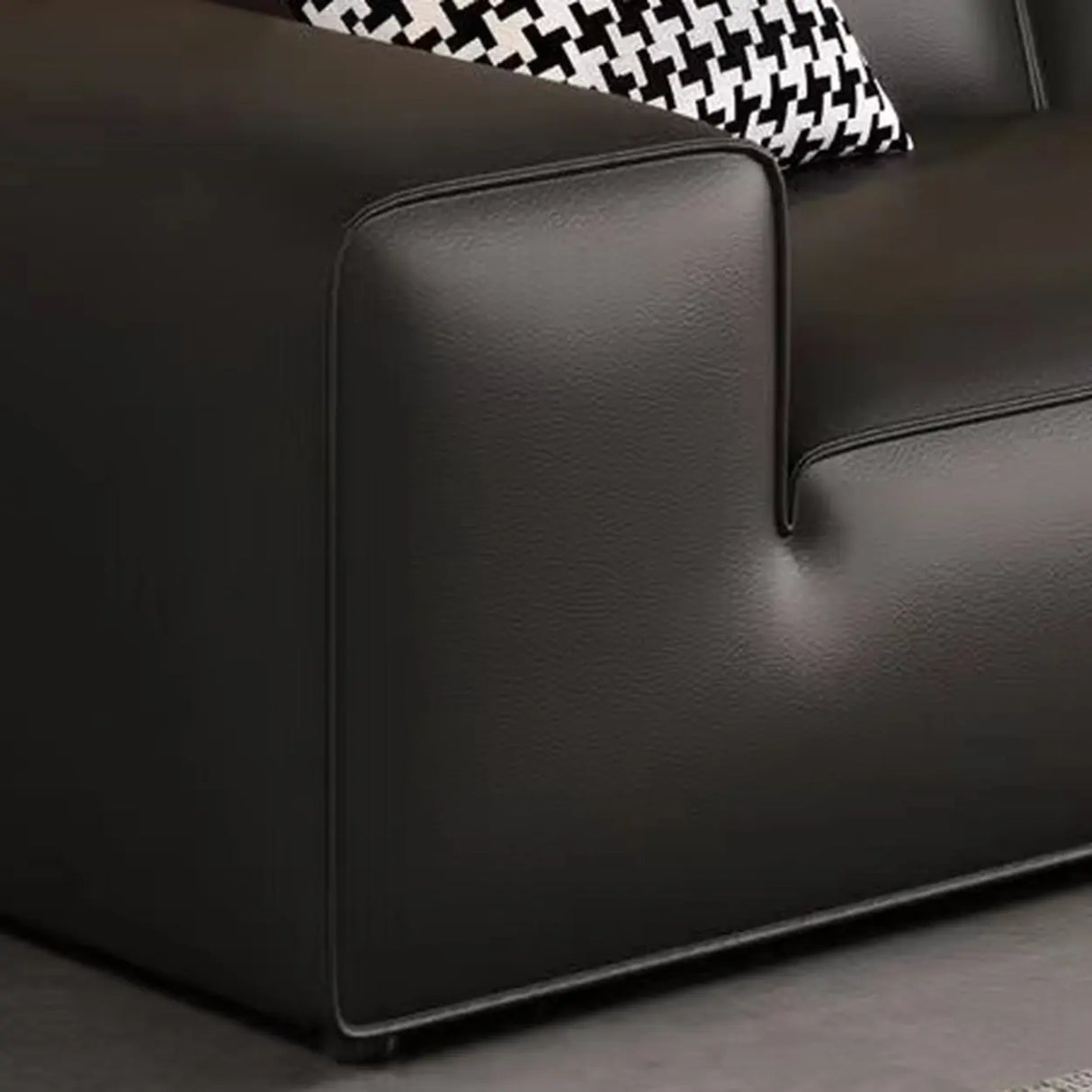 Black Faux Leather Square Arm Concealed Support Sofa Image - 13