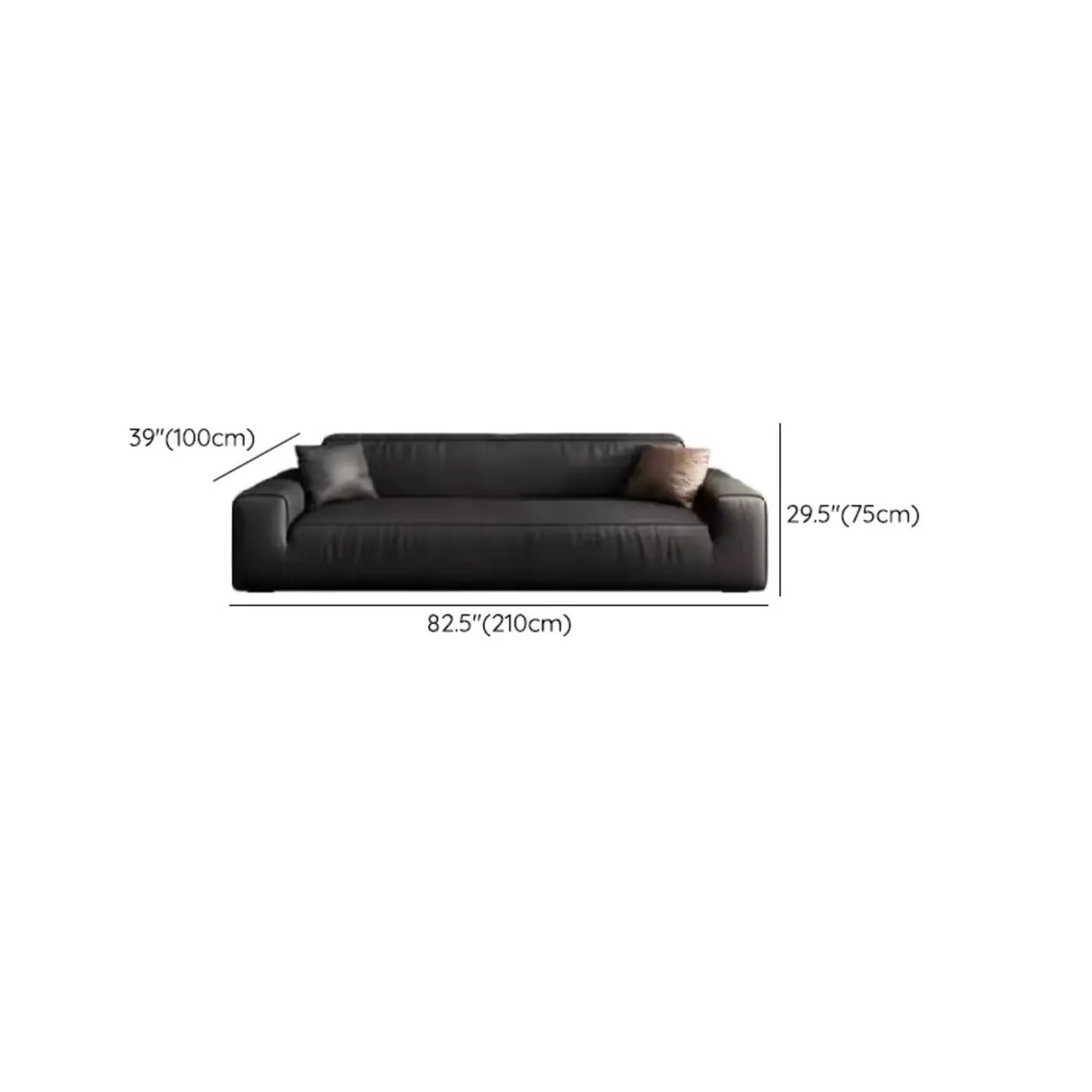 Black Faux Leather Square Arm Concealed Support Sofa Image - 16