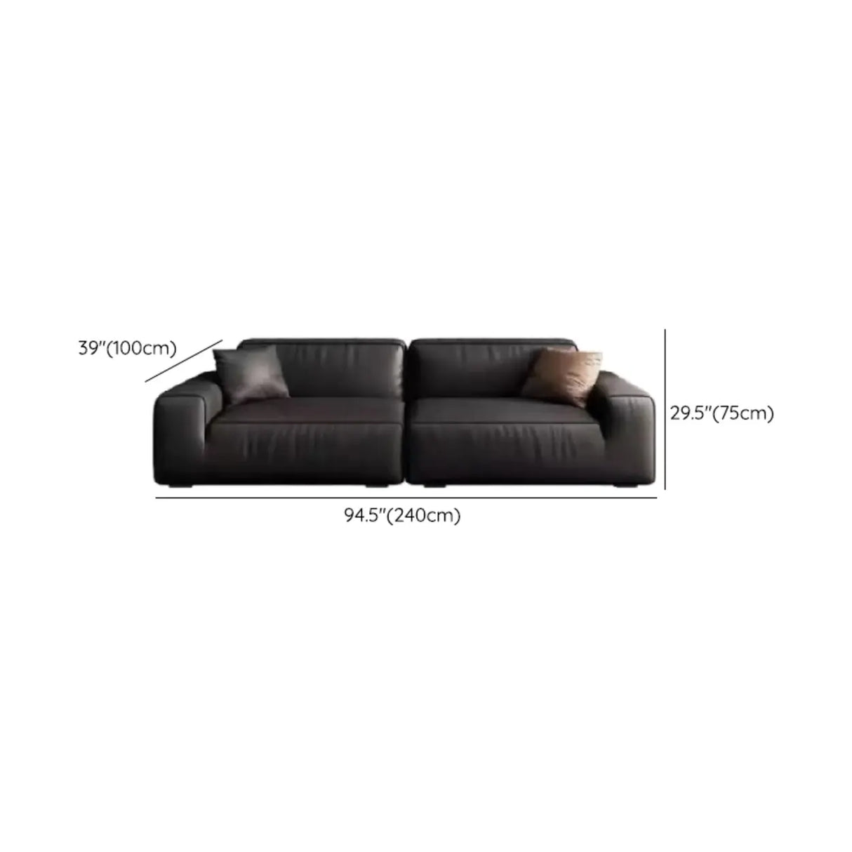 Black Faux Leather Square Arm Concealed Support Sofa Image - 17
