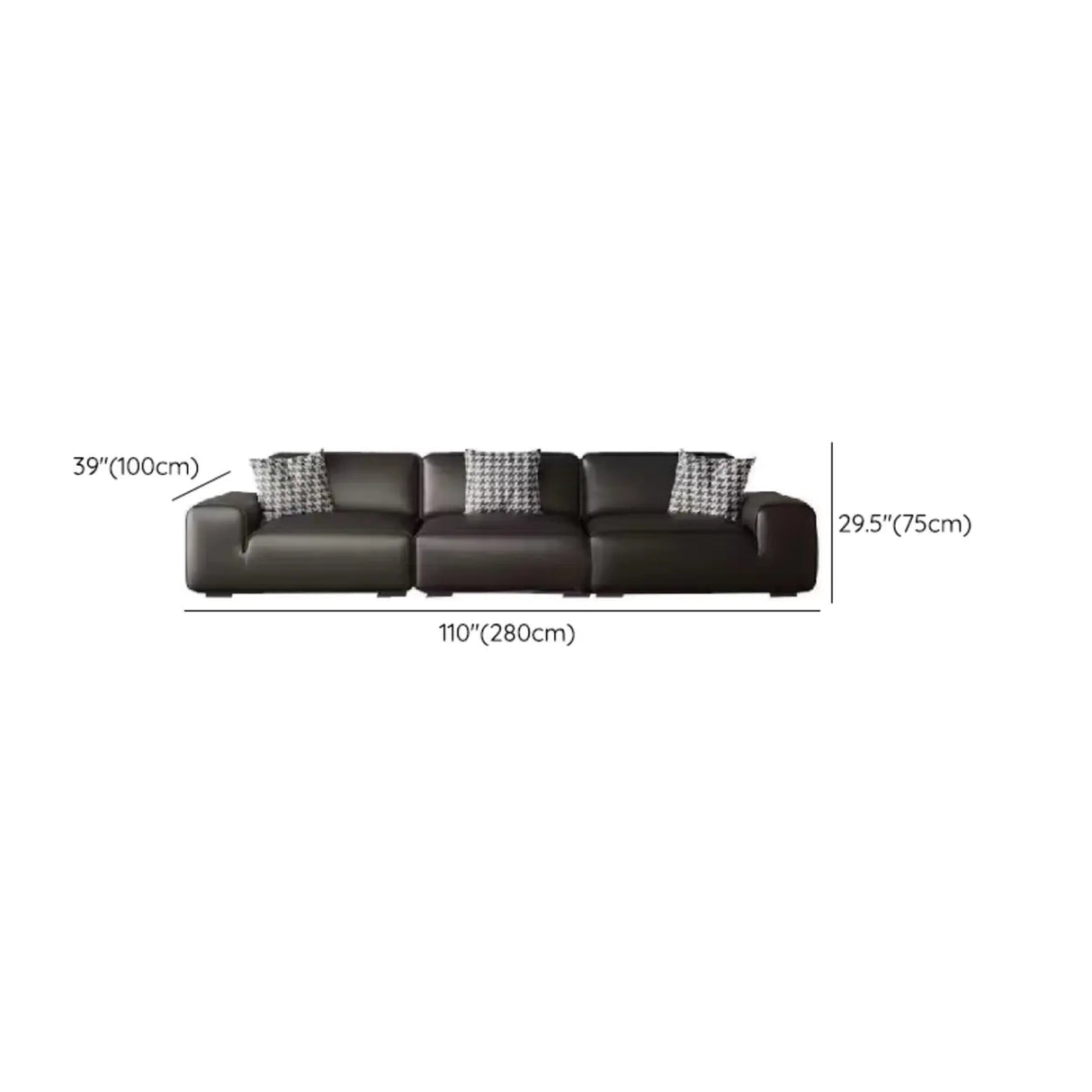 Black Faux Leather Square Arm Concealed Support Sofa Image - 18