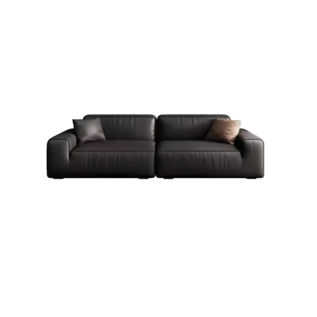 Black Faux Leather Square Arm Concealed Support Sofa Image - 5