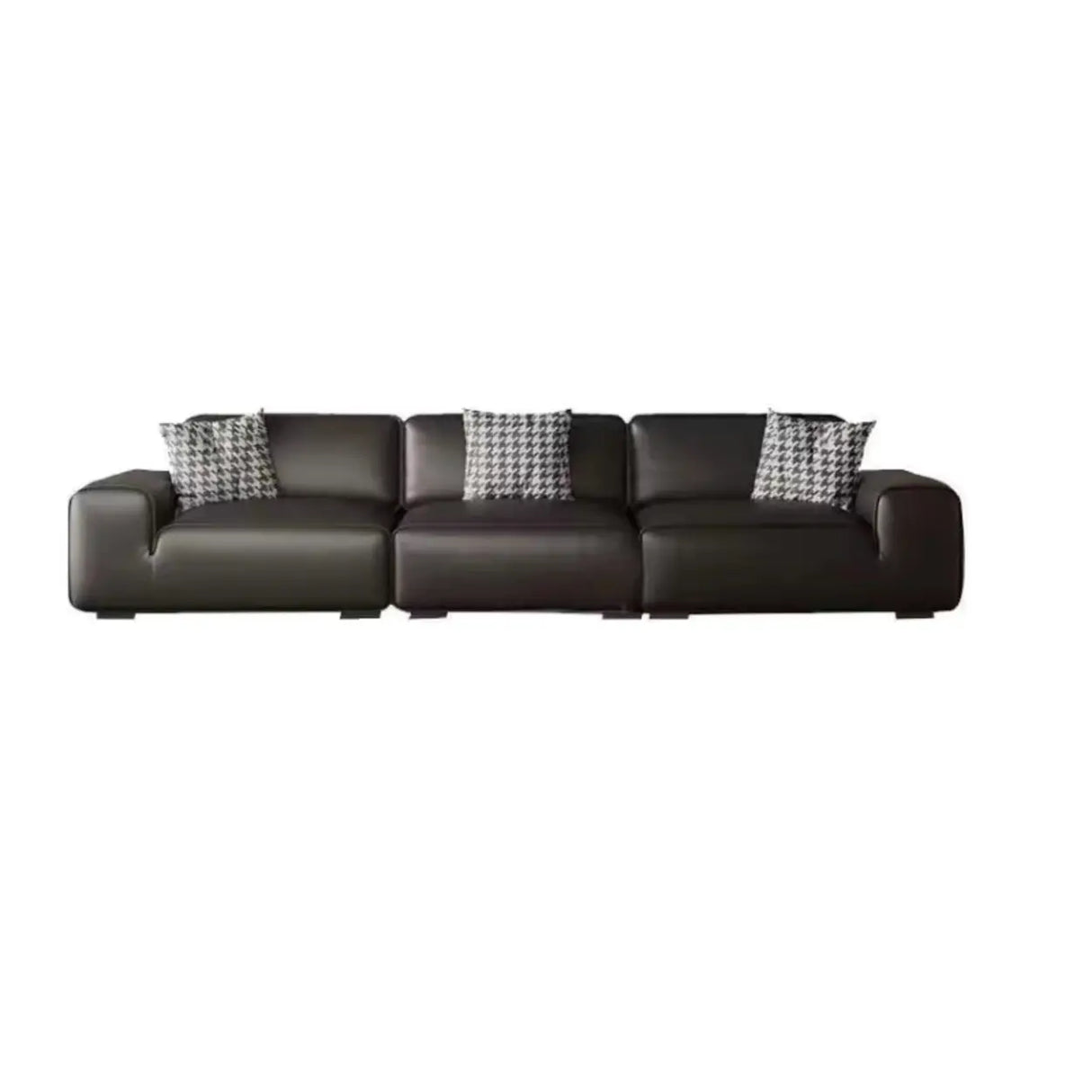 Black Faux Leather Square Arm Concealed Support Sofa Image - 7
