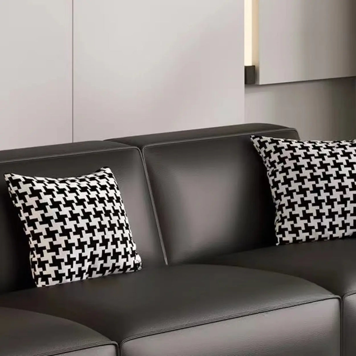 Black Faux Leather Square Arm Concealed Support Sofa Image - 8