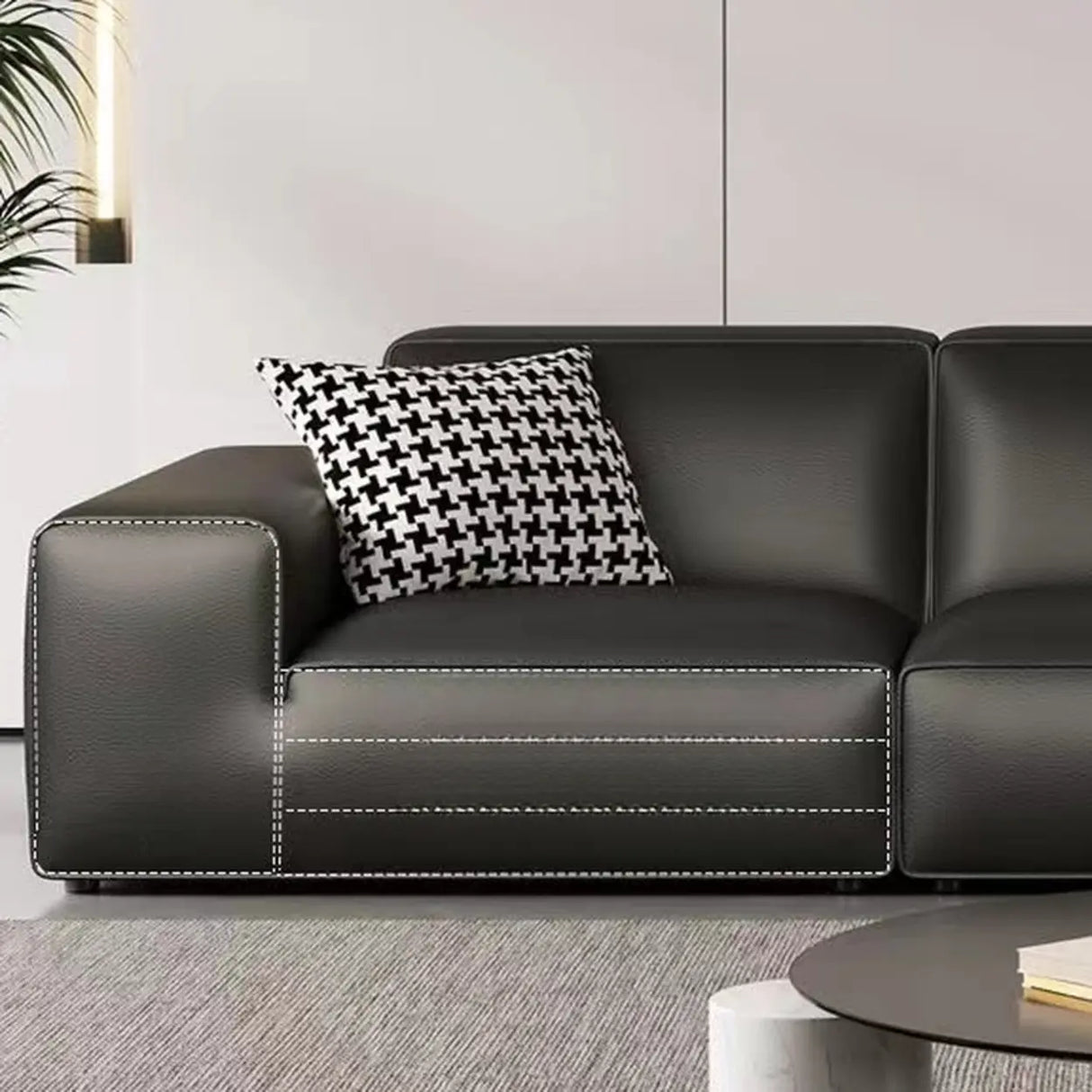 Black Faux Leather Square Arm Concealed Support Sofa Image - 9
