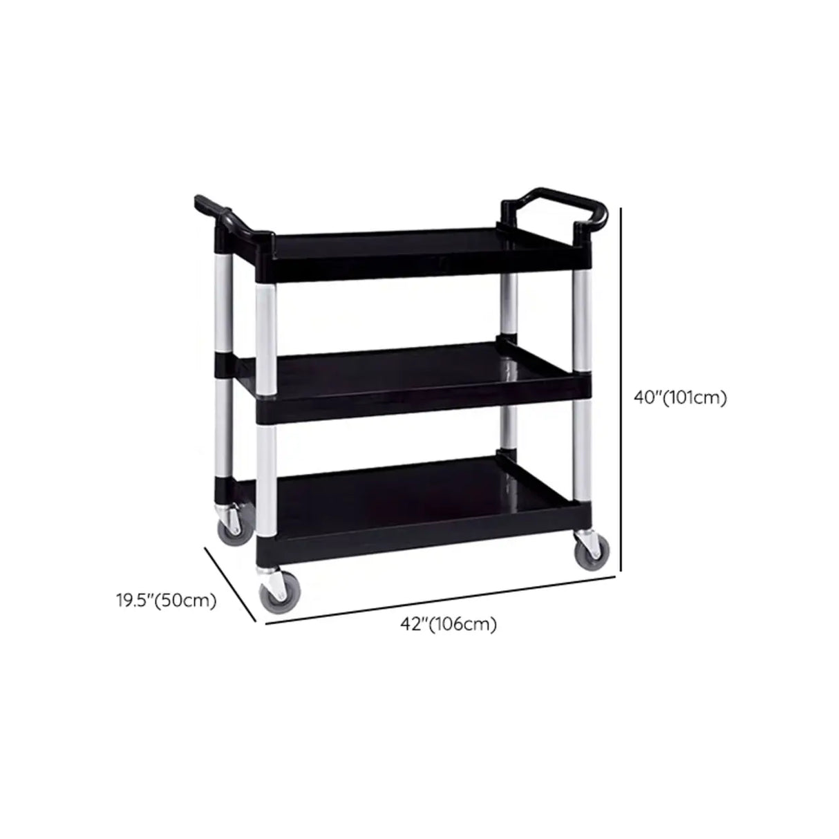 Black Finish Three Shelves Utility Cart with Wheels Image - 12