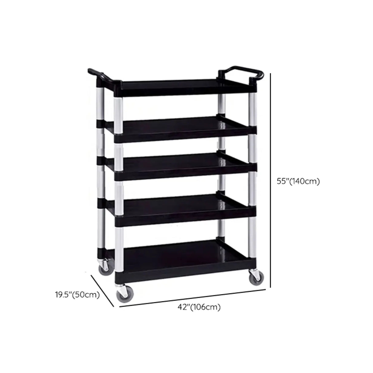 Black Finish Three Shelves Utility Cart with Wheels Image - 14