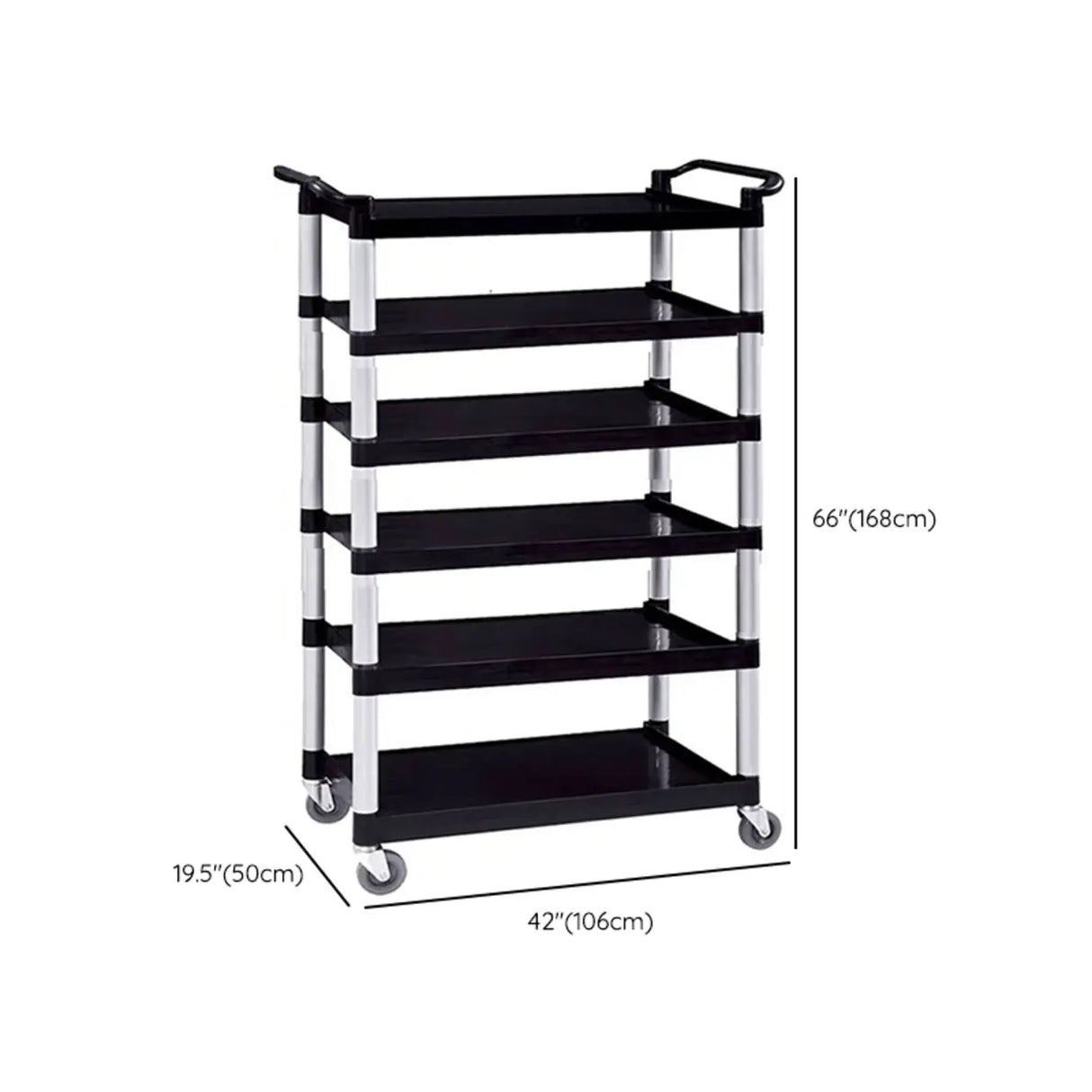 Black Finish Three Shelves Utility Cart with Wheels Image - 15