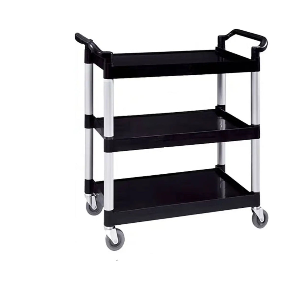 Black Finish Three Shelves Utility Cart with Wheels Image - 2
