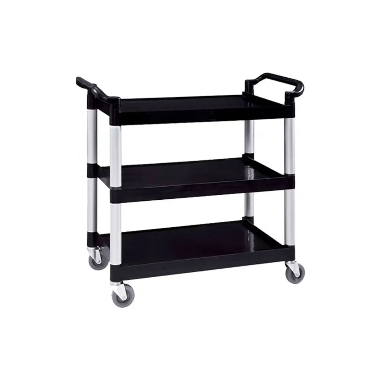 Black Finish Three Shelves Utility Cart with Wheels Image - 3