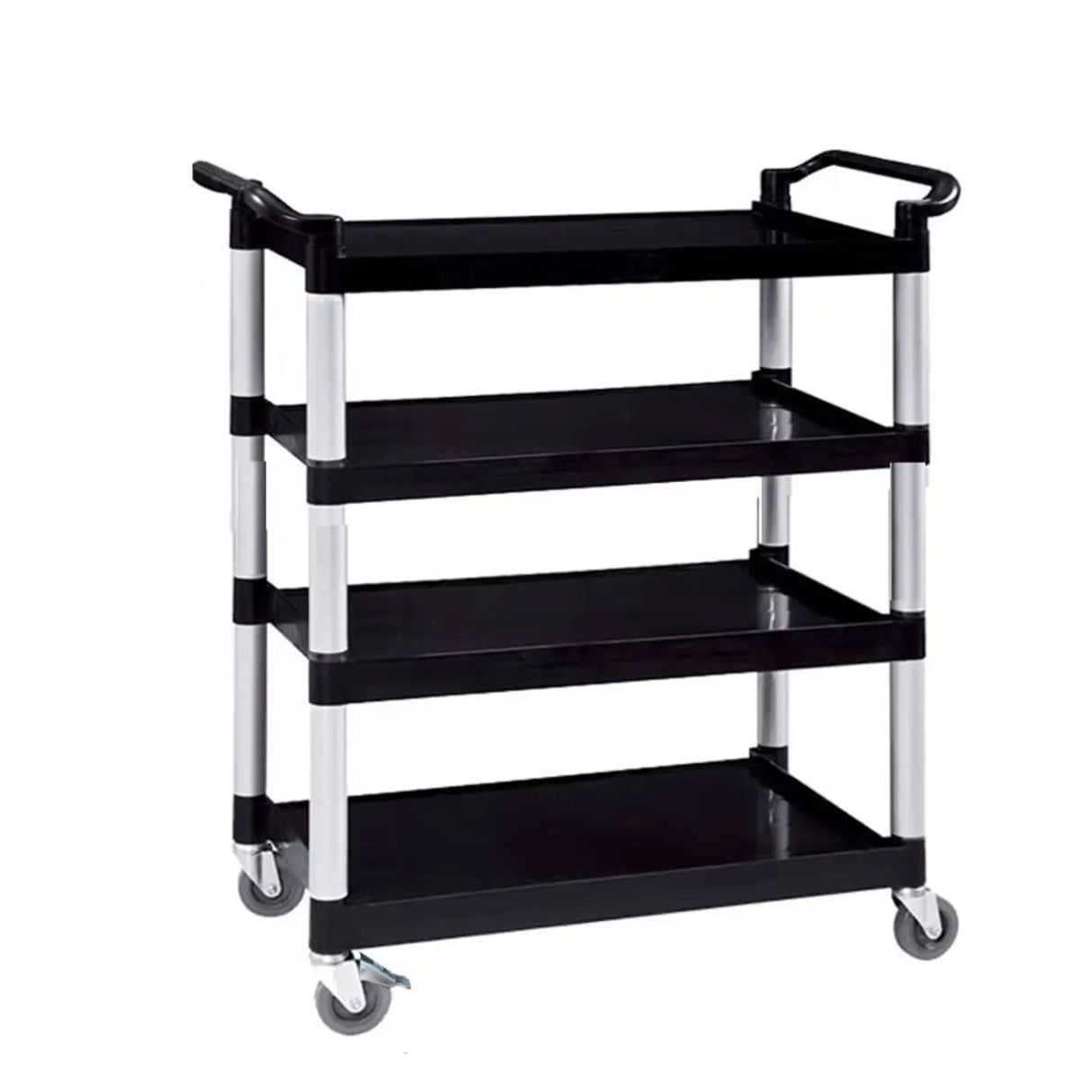 Black Finish Three Shelves Utility Cart with Wheels Image - 5
