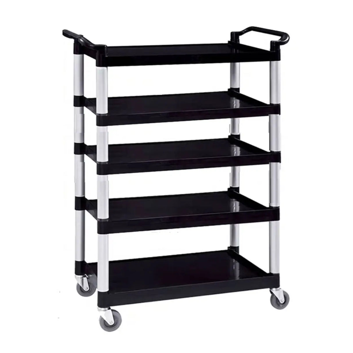Black Finish Three Shelves Utility Cart with Wheels Image - 7