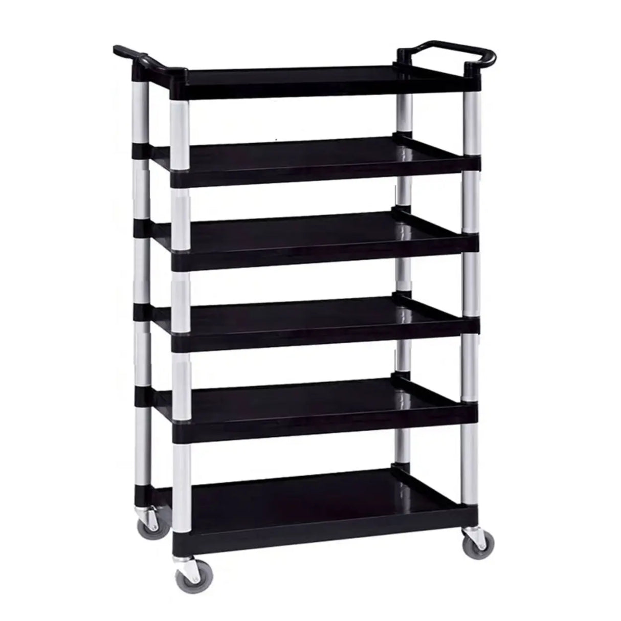 Black Finish Three Shelves Utility Cart with Wheels Image - 9