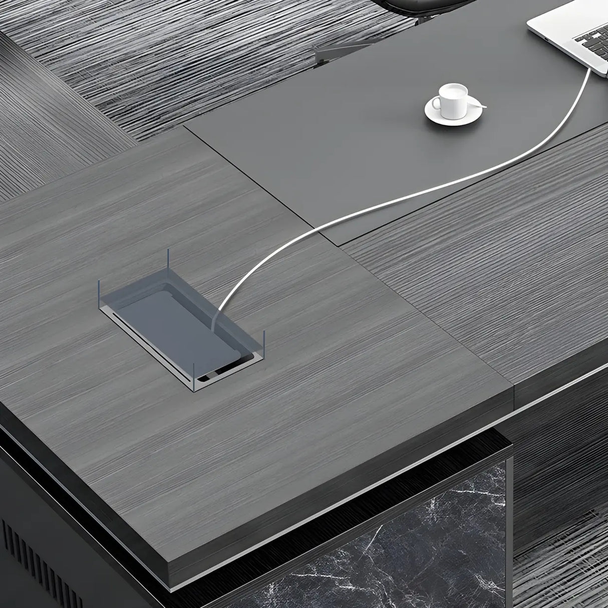 Black Finish Wood L-Shape Long Length Executive Desk Image - 6