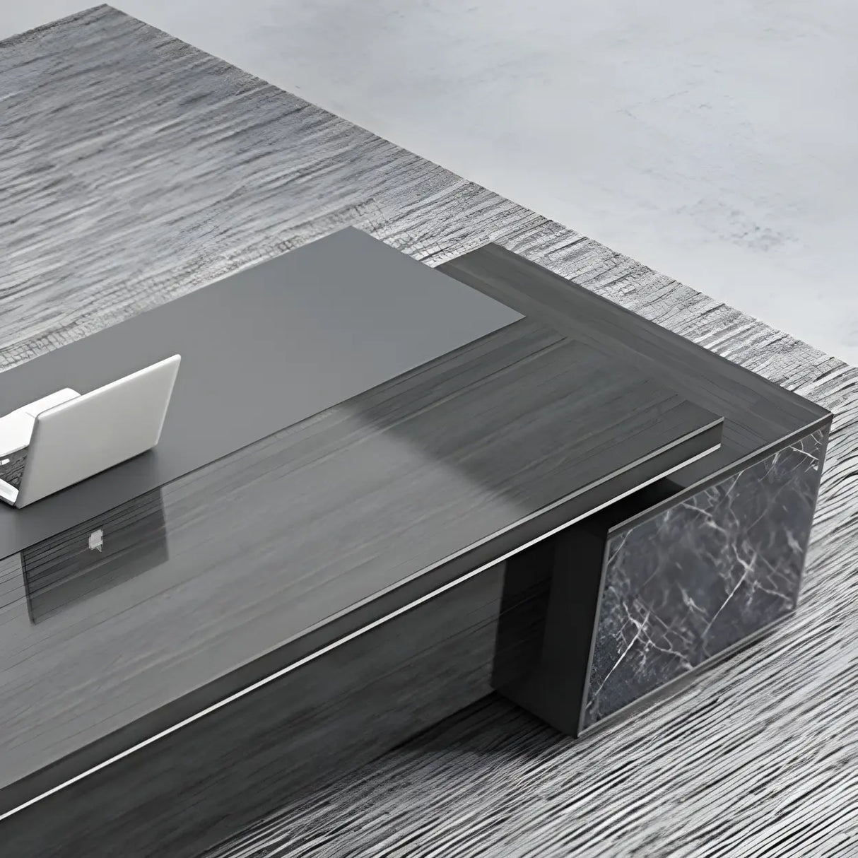 Black Finish Wood L-Shape Long Length Executive Desk Image - 9