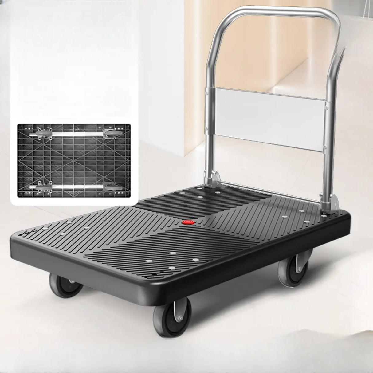 Black Flat Narrow Width Utility Cart with Casters Image - 5