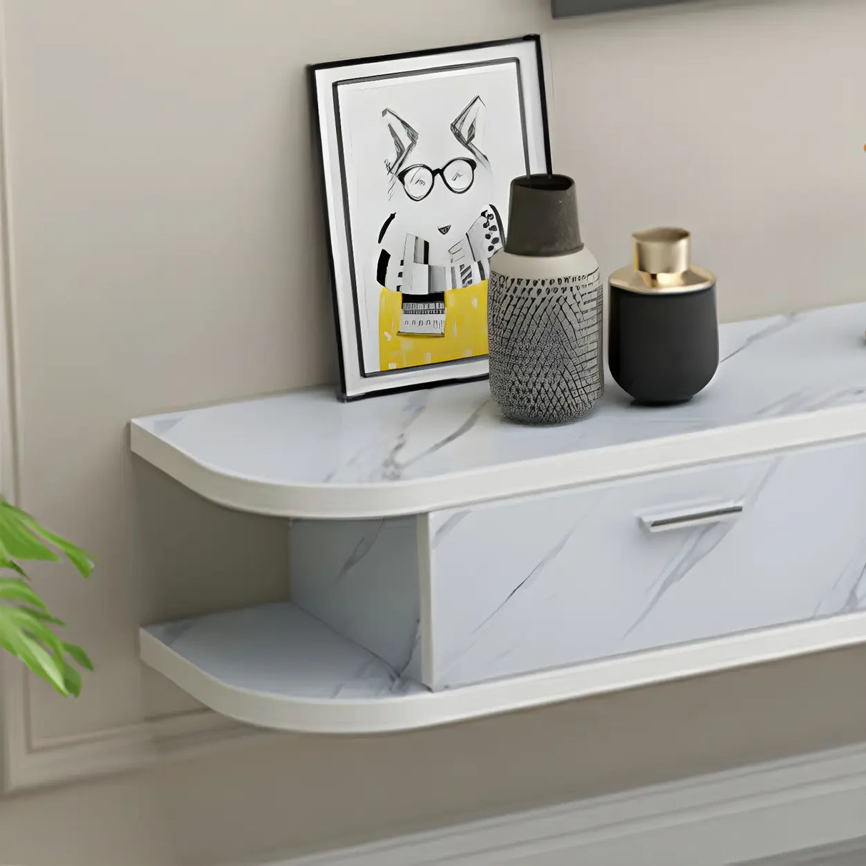 Black Floating Mount Wood Open Storage TV Stand Image - 12