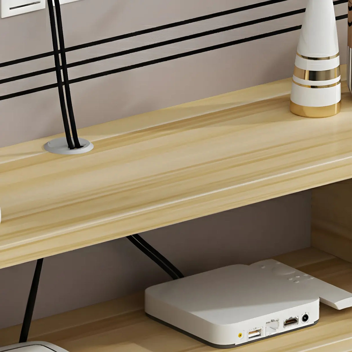 Black Floating Mount Wood Open Storage TV Stand Image - 17