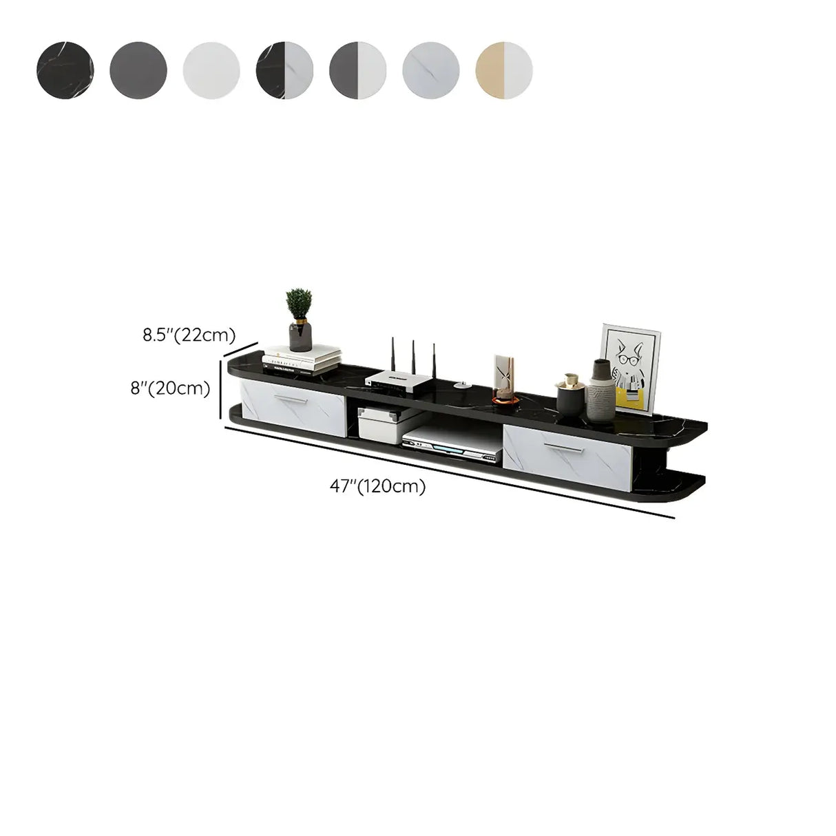 Black Floating Mount Wood Open Storage TV Stand Image - 19