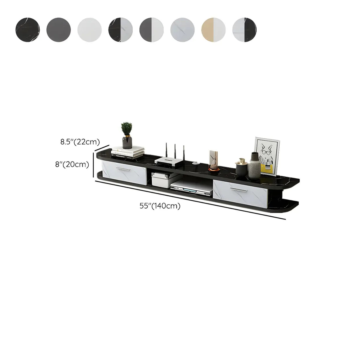 Black Floating Mount Wood Open Storage TV Stand Image - 20