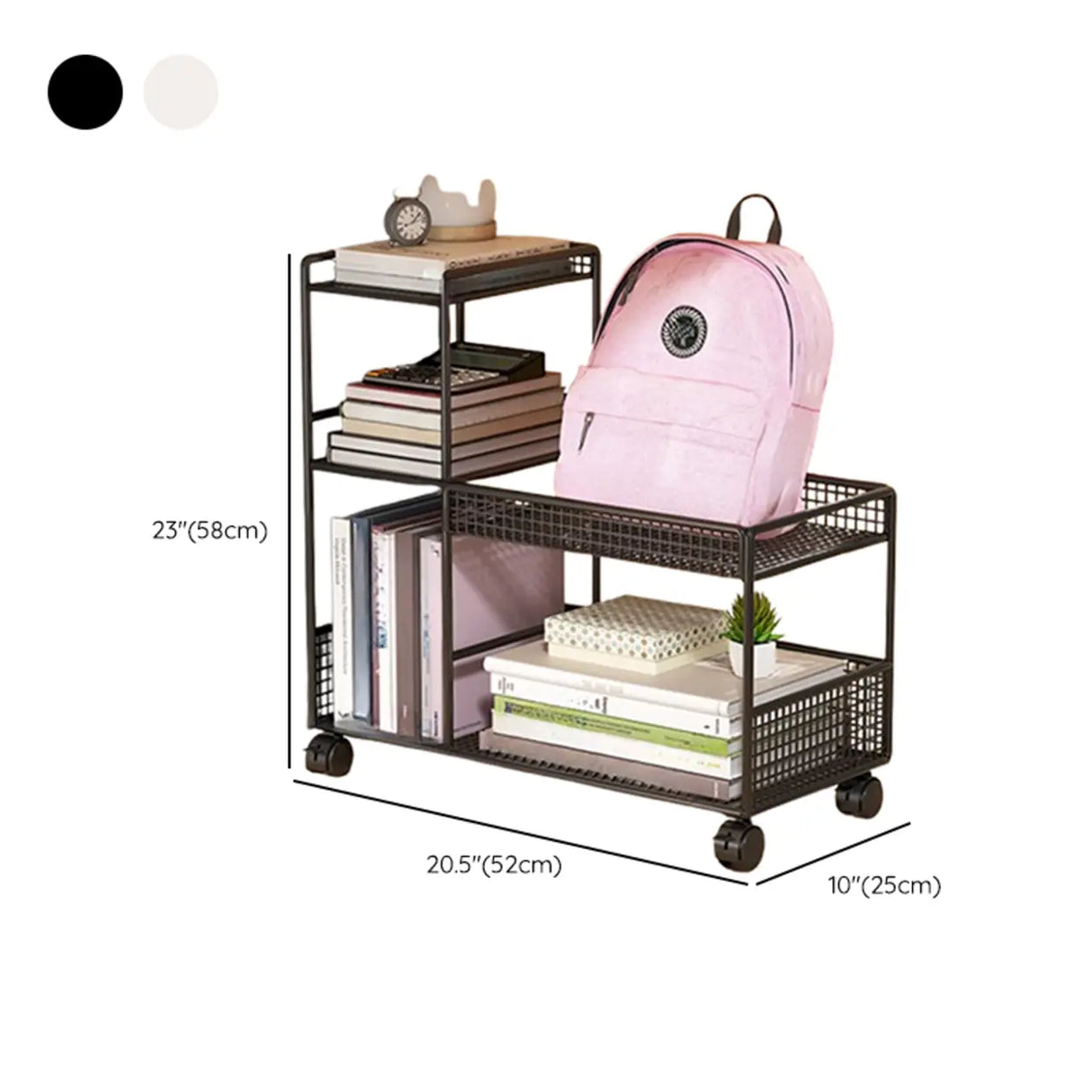 Black Freestanding Metal Utility Cart with Shelves